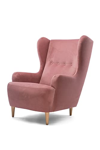 KOVO FURNITURE Poltrona per orecchie Lena in stile rustico – Poltrona da lettura con piedini in legno e 3 motivi – (set da 2 poltrone, rosa) poltrona per TV