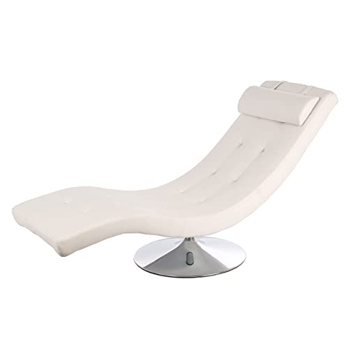 STONES HOME FURNITURE, Chaise Longue Girevole Imbottita in Similpelle con Base in Metallo, Poltrona Relax Multiuso con Cuscino Regolabile, Modello Sleeper, Colore Bianco e Grigio Cromo, 60x180 H90 cm