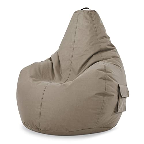 Green Bean© Poltrona a sacco con schienale 80x70x90cm - Sedia Gaming 230 litri di imbottitura accogliente, morbida, e lavabile - Cuscino pavimento Pouf Sgabello Poltrona da gioco Relax Khaki