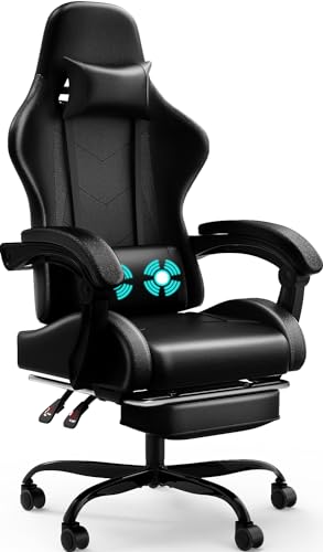 Devoko Sedia da Gaming Massaggiante con Poggiapiedi Telescopico, Sedia Gamer con Cuscino Lombare & Poggiatesta, Ergonomico Sedia da Ufficio Schienale Regolabile 90-135°, Portata 150 kg (Nero)