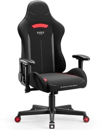 DIABLO Sedia da Gaming X-Starter | Sedia Gaming Ergonomica in Tessuto, Braccioli Regolabili, Meccanismo di Inclinazione | Sedia per PC, Gaming Chair, Poltrona da Ufficio | Nero