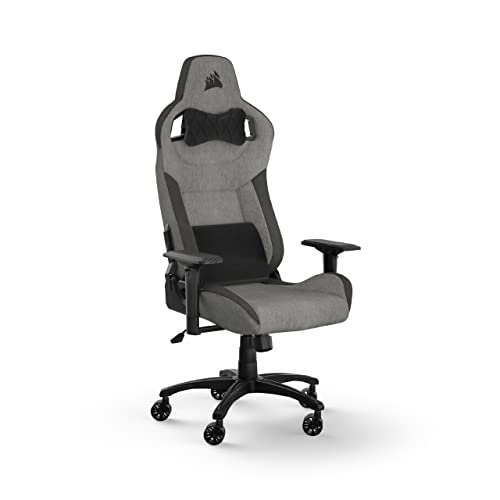 Corsair T3 RUSH Fabric (2023) Sedia da Gioco, Tessuto Esterno Morbido Traspirante, Cuscino Cervicale Regolabile e supporto Lombare in Memory Foam, Grigio/Carbone