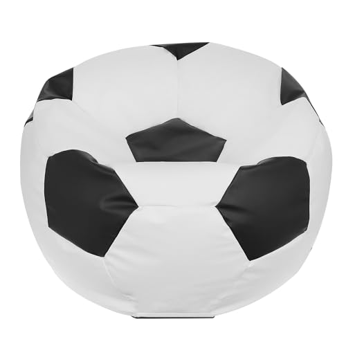 Ecopuf Football - Pouf Poltrona Sacco a forma di Palla da Calcio in Ecopelle Taglia XL - Pouf a Sacco con imbottitura - Pouf Poltrona con Doppia Zip - Dim 105x80