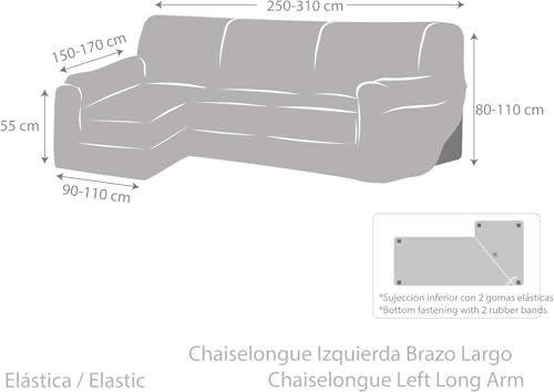 Estoralis | Java | Fodera per chaise longue bielastica | Tessuto super elastico C-01 ecru | Chaise Longue braccio lungo sinistro (vista frontale) | Protezione di qualità | Super regolabile