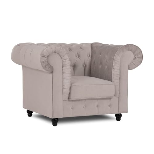 Mobilier-Deco Warren - Poltrona Chesterfield in Velluto Beige