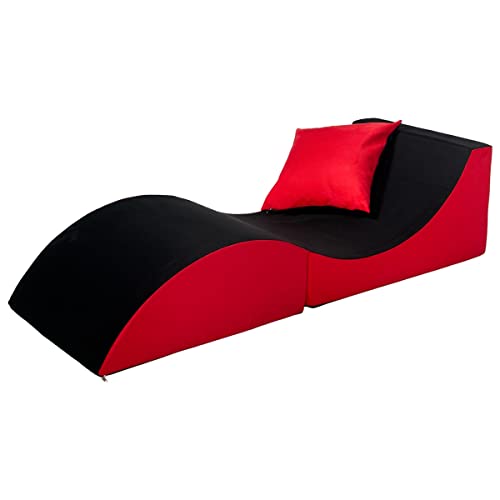 Velinda poltrona di rilassamento: divano, pouf, pieghevole, tavolo (colore: nero-rosso)