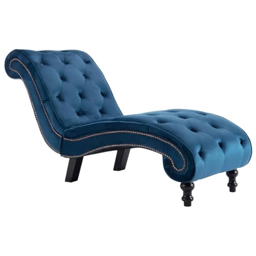 vidaXL Cislonga Imbottita Relax Ergonomica Trapuntata Chaise Lounge Sedia a Sdraio Lusso Elegante Morbida Ottomana Blu in Velluto