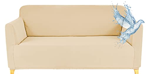 Copridivano 3 Posti Impermeabile Elasticizzato con Braccioli, Copridivano Fodera Protettiva Antimacchia, Copertura Protezione Divano, Copri Divano Beige