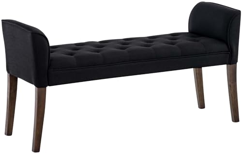 Chaise Longue Cleopatra In Tessuto Chesterfield Imbottita I Panca Fondo Letto Panchina Interno Gambe In Legno 130x40 CM, H 65 CM, Colore:nero, Colore del telaio:antico scuro