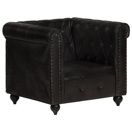 JUDYY Poltrona Chesterfield Nera in Vera Pelle,Poltrona Relax,Poltrona per Soggiorno,Poltrona Camera da Letto-283756