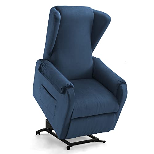 MBS HOME Poltrona Relax Elettrica Alzapersona - Reclinabile e Imbottite a 2 Motori - Made in Italy (Blue, CLASSIC)