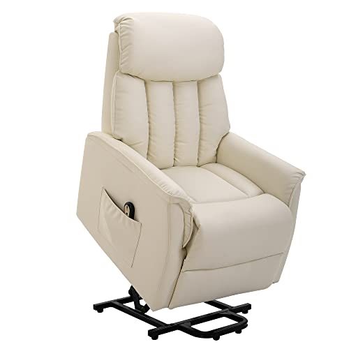 HOMCOM Poltrona Relax Reclinabile, Poltrona Alzapersone Elettrica con Telecomando e Poggiapiedi Integrato, 80x94x104cm Crema