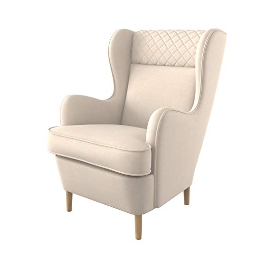 Furninero - Poltrona a orecchioni, wingback, poggiatesta Fantasia, Gambe arrotondate in Rovere, Softi Beige Tessuto (Idrofobiche), Beige