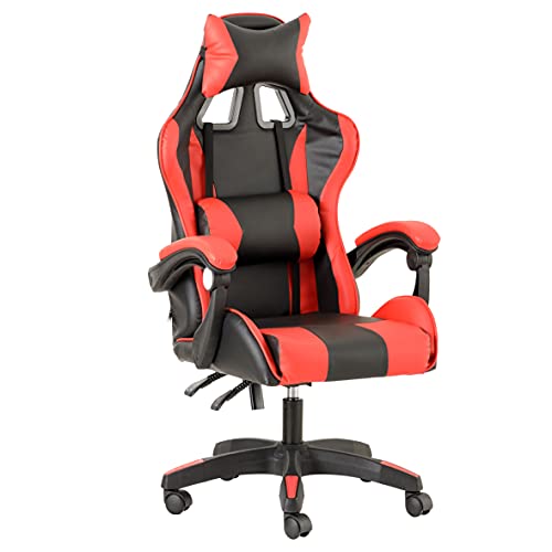 Baroni Home Sedia da Gaming, Sedia Ufficio Ergonomica con Schienale Regolabile, Poggiatesta e Supporto Lombare, Rosso