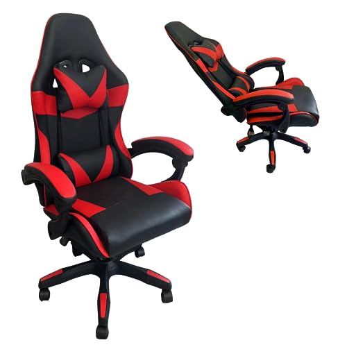 Sedia Da Gaming Ergonomica Reclinabile, Poltrona per Gamer, Sedia Da Ufficio con Cuscino Lombare e Poggiatesta (Nero e Rosso)