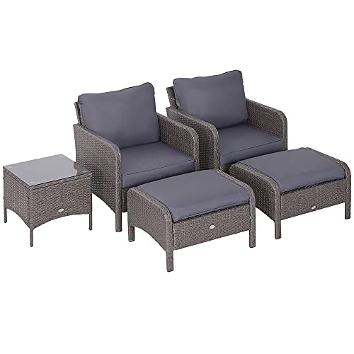 Outsunny set mobili da giardino Divanetti con Pouf e Tavolino in PE Rattan con Cuscini Grigio