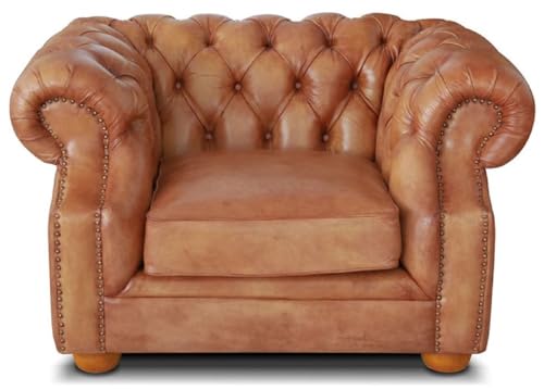 Casa Padrino Poltrona Chesterfield di Lusso in Pelle 125 x 100 x A. 80 cm - Diversi Colori - Poltrona da Soggiorno in Vera Pelle - Mobili da Soggiorno Chesterfield, Pelle di Colore:Vintage Gold