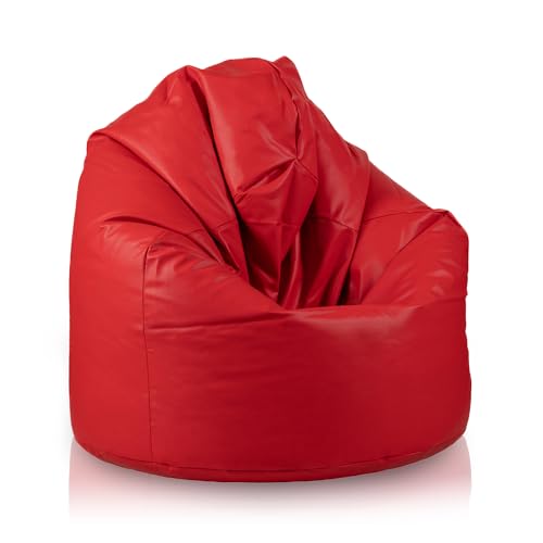 Bepouf - Pouf a Sacco Morbido in Ecopelle con Imbottitura in Palline di Polistirolo, Poltrona a Sacco Adatta per Camera e Salotto - Dimensione Media 110x70, Colore Rosso