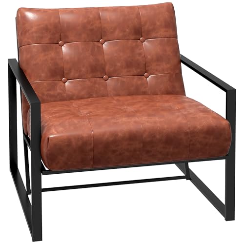 HOMCOM Poltrona da salotto Chesterfield Poltrona Relax Seduta Schienale imbottito Struttura in metallo Nero rivestimento sintetico Rosso Ruggine