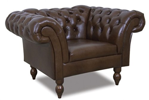 Casa Padrino Chesterfield Poltrona in Vera Pelle Marrone Scuro 130 x 90 x H. 80 cm - Mobili per Soggiorno in Stile Chesterfield