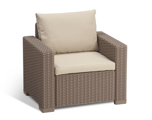 Keter California Set 2 Poltrone in Rattan, Set di 2 Divanetti con Cuscino Incluso Color Cappuccino