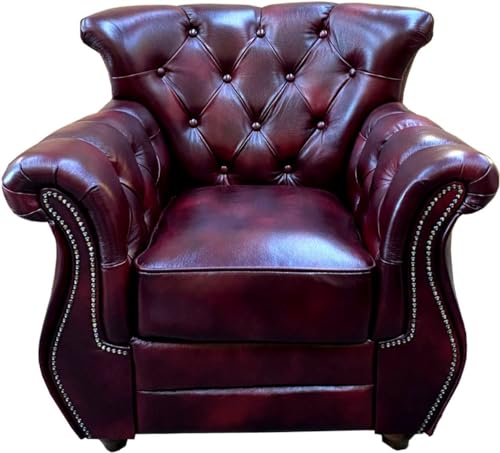 Casa Padrino Poltrona Chesterfield di Lusso in Vera Pelle Bordeaux Rosso Marrone - Mobili in Vera Pelle Poltrona in Pelle - Vera Pelle