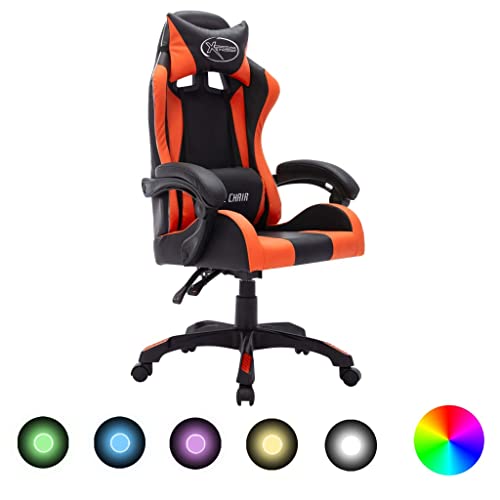 BUKSCYJS Sedia da Gaming con Luci a LED RGB Arancione e Nera SimilpelleSedia da lavoro，Sedia da scrivania,Sedia per computer,Sedie reclinabili per il soggiorno