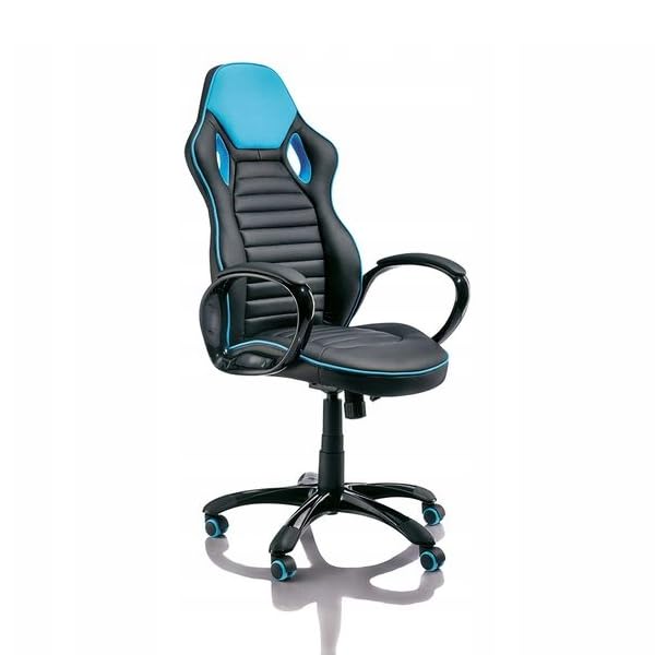 Totò Piccinni Sedia RACING Gaming Ergonomica Girevole in similpelle con rotelle e poggiatesta (Nero/Azzurro)