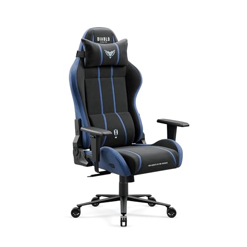 DIABLO Sedia Gaming Tessuto X-One 2.0 | Braccioli Regolabili, Poltrona Gaming con Poggiatesta e Supporto Lombare, Sedia da Gaming Ergonomica 150 kg | Gaming Chair | Normal (L) | Blu-Nero