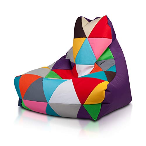 Ecopuf - Pouf Poltrona PATCHWORK Poliestere KEIKO Taglia S - Puff Poltrona Base Viola da Interno/Esterno - Pouf Sacco Antistrappo Antimacchia - Poltrona Patchwork Imbottitura Polistirolo e Maniglia