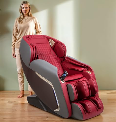 GLOBAL RELAX® | ANANDA Poltrona massaggiante 2D+ I Rossa | Massaggiatore con 12 programmi di massaggio I Pressoterapia | Dimmerabile | Suono 3D | Bluetooth | USB