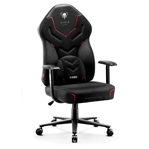 DIABLO X-Gamer 2.0 Sedia Gaming Gamer da Ufficio Design Ergonomico Cuscino Lombare Rivestimento in Tessuto Braccioli Confortevoli (Nero)