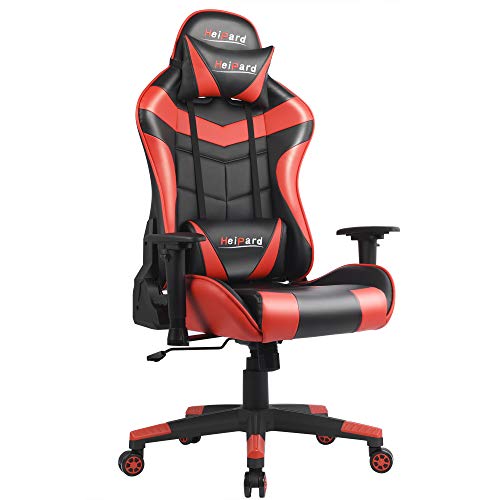 HeiPard Sedia Gaming Ergonomica da Ufficio Poltrona Computer con Massaggio Supporto Lombare, Poltrona da Corsa Stile PU Leather E-Sports Sedie da Gaming,Carico massimo 150 kg, Nero rosso (03BR)