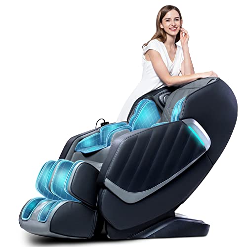 HealthRelife Poltrona massaggiante per tutto il corpo,sedia da massaggio intelligente Zero Gravity, mani robotiche 3D,con guida SL, poltrona relax,altoparlante Bluetooth, colore nero