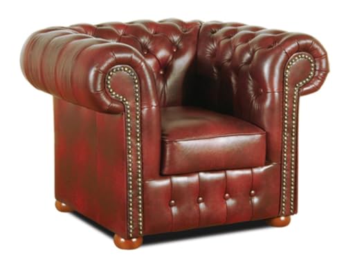 Casa Padrino Chesterfield Poltrona in Pelle Vera Pelle Bordeaux 110 x 90 x H. 78 cm - Collezione di Lusso