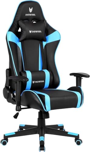 Oversteel - ULTIMET Sedia da gaming professionale in similpelle, braccioli 2D, regolabile in altezza, schienale reclinabile a 180°, pistone a gas classe 3, fino a 120Kg, colore Blu