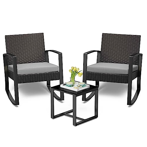 Bealife set di mobili da balcone in rattan 2 persone, set di mobili da balcone, set da balcone 3 pezzi per portici, cortili, terrazzi, balconi, bordo piscina (Gray)