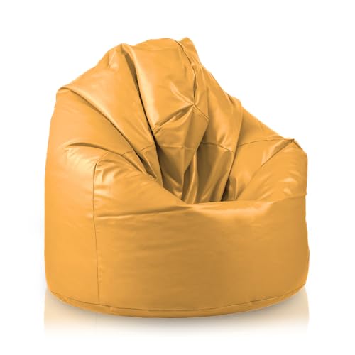 Bepouf - Pouf a Sacco Morbido in Ecopelle con Imbottitura in Palline di Polistirolo, Poltrona a Sacco Adatta per Camera e Salotto - Dimensione Mega 135x85, Colore Giallo Senape