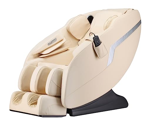 Poltrona massaggiante di lusso Costanza Shiatsu Zero Gravity, in pelle beige con tecnica a rulli, per massaggio delle braccia, per soggiorno, comoda e moderna, in pelle