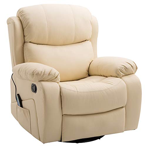 HOMCOM Poltrona Relax con 8 Punti Massaggianti e Riscaldamento, Reclinabile con Poggiapiedi, 97x92X104cm Ecopelle Beige