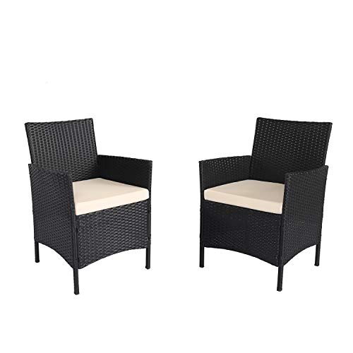 Ambientehome 2er Set Sessel Polyrattan Schwarz Poltrona, Rattan, Nero, Medio, 2 unità