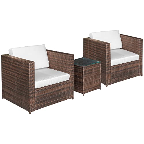 Outsunny Set da Balcone in Rattan PE da 3 Pezzi con Tavolino e Sedie da Esterno, Marrone