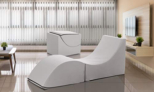 Talamo Italia Andreina Pouf Clever, trasformabile in Chaise Longue, Ecopelle, 50x70x50 cm, Made in Italy, Bianco, Pelle Sintetica, Singolo