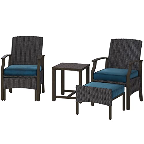 Grand patio Set di mobili da giardino in rattan, 5 pezzi, tavolo da giardino e sedie include 2 poltrone, set di conversazione in rattan, ideale per interni ed esterni (marrone scuro)