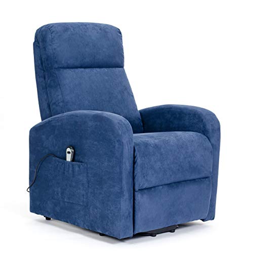 POLTRONE ITALIA Cha nel 1 | DETRAZIONE 19% | Poltrona Relax Alzapersona Reclinazione Combinata con 1 Motore, Micromolle, Microfibra | Blu