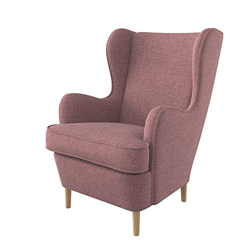 Furninero - Poltrona a orecchioni, wingback, Senza Imbottitura, Gambe arrotondate in Rovere, Naturel Coral Tessuto, Easy-Clean (Facili da Pulire), Rosa