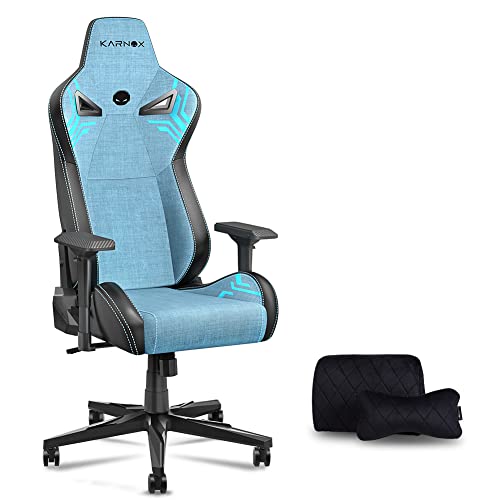 KARNOX Sedia da gaming, in tessuto, Ergonomica Poltrone Direzionali per Computer, Regolabile in Altezza, con Poggiatesta e Cuscino Lombare, Braccioli regolabili 4D, Blu