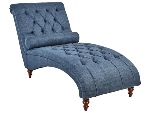 Beliani Chaise Longue in Tessuto Blu Stile Chesterfield con Gabe in Legno