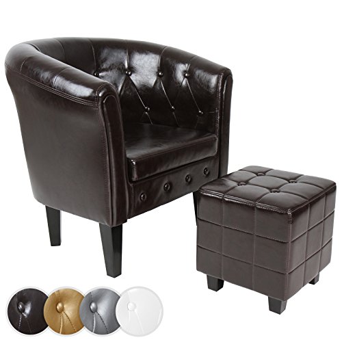 MIADOMODO® Poltrona con Poggiapiedi Chesterfield - Imbottita, in Similpelle e Legno, Trapuntata, Colore a Scelta - Sedia con Pouf, Poltrona da Salotto, Soggiorno, Camera da Letto, Club (Marrone)