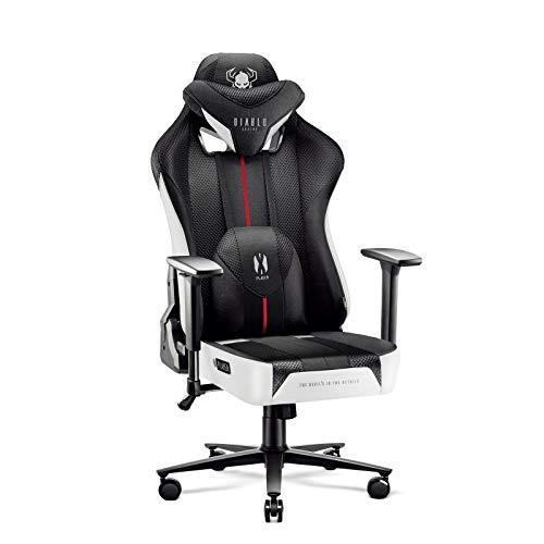 DIABLO X-Player 2.0 Sedia da Gaming Gamer Poltrona Ufficio Scrivania Braccioli 3D Tessuto Pelle Sintetica Design Ergonomico Supporto Lombare Meccanismo di Inclinazione Bianco-Nero Normal (L)